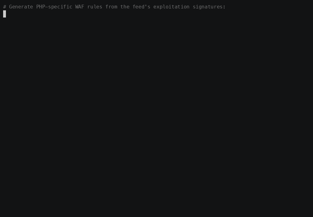 phpwarden rules generating nginx WAF blocking rules from the feed's exploitation signatures
